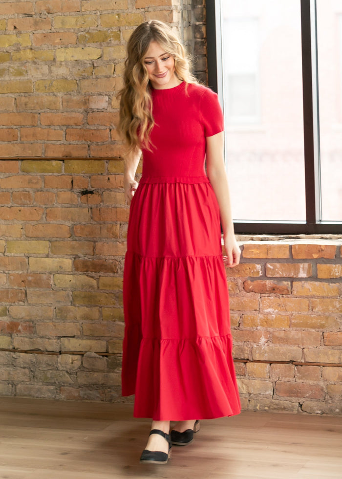 Knit Mix Mock Neck Maxi Dress FF Dresses