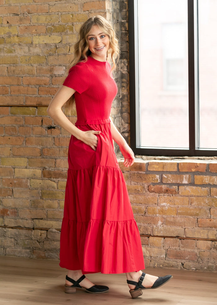 Knit Mix Mock Neck Maxi Dress FF Dresses