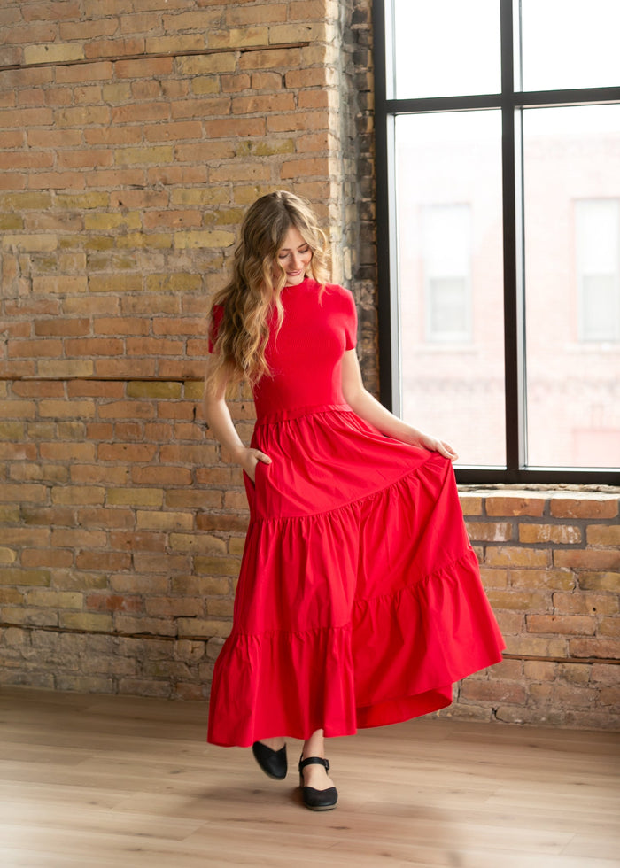 Knit Mix Mock Neck Maxi Dress FF Dresses