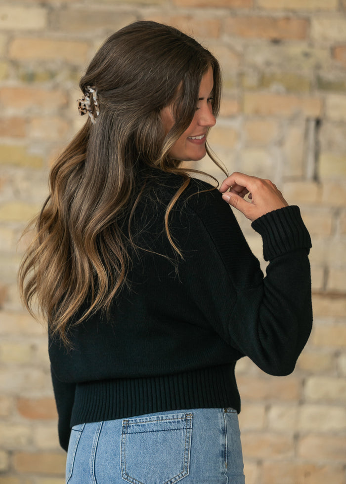 Knit Mock Neck Black Long Sleeve Top FF Tops