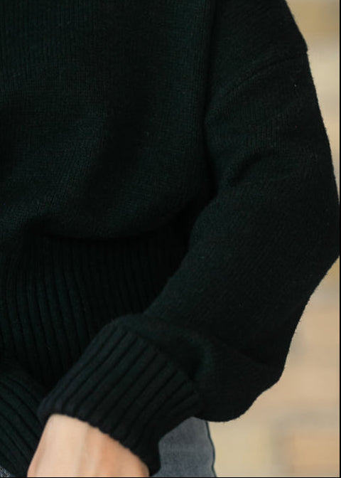 Knit Mock Neck Black Long Sleeve Top FF Tops