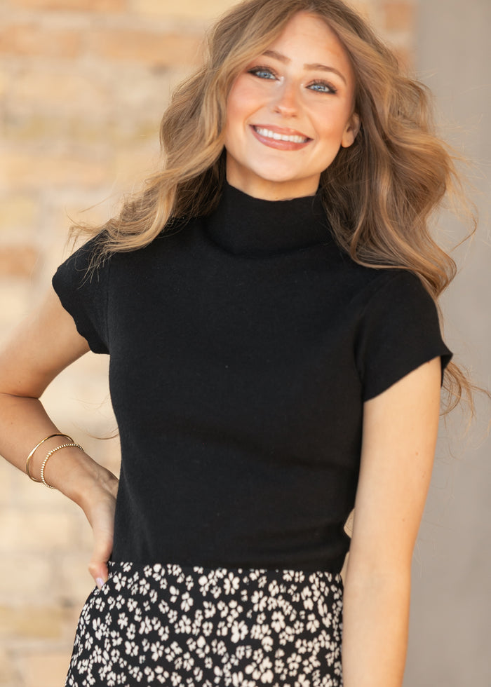 Knit Black Mock Neck Top FF Tops