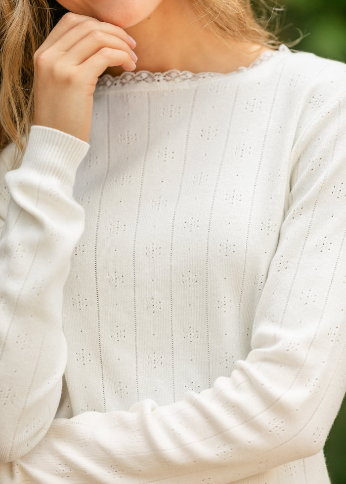 Knit Pointelle Pullover Top FF Tops