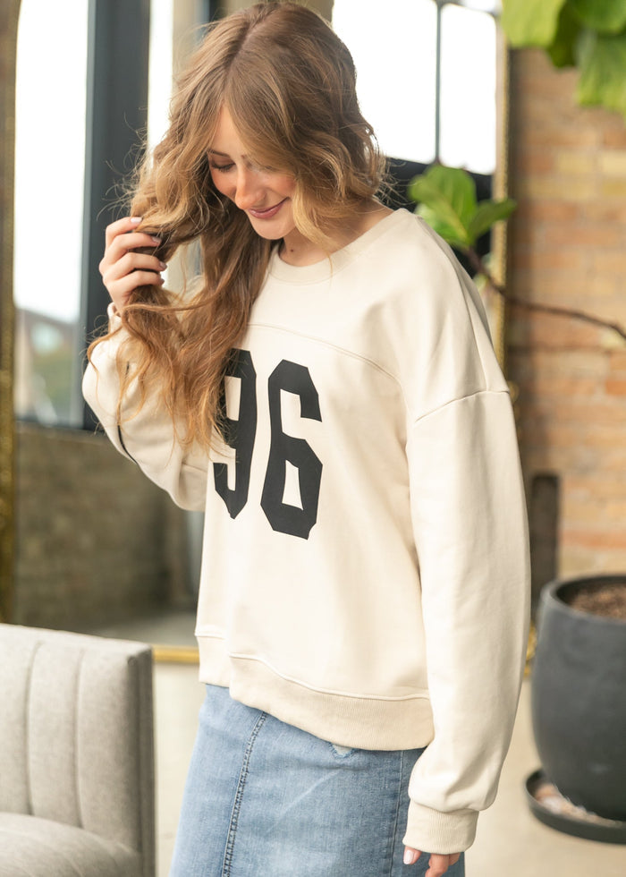 Knit Printed Number Graphic Sweatshirt FF Tops