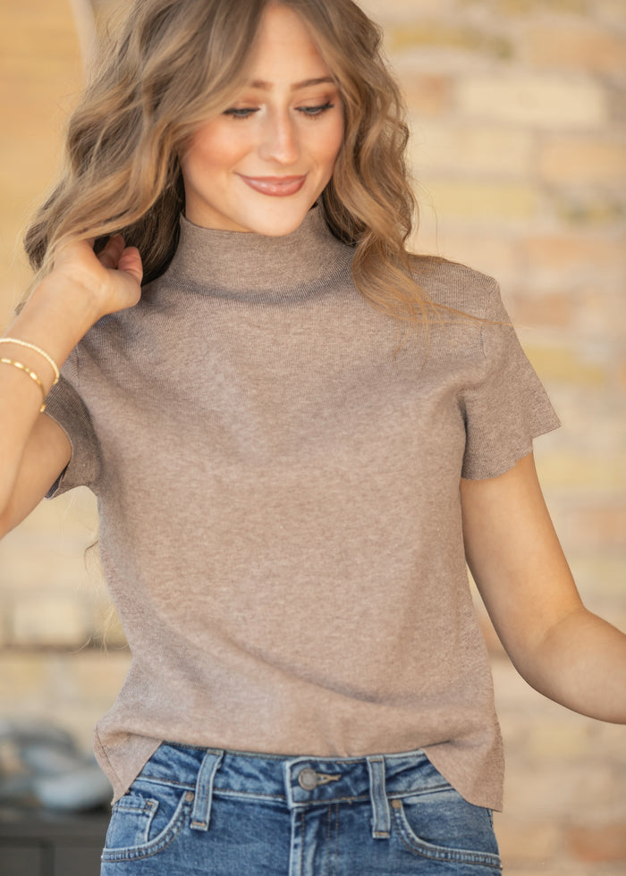 Knit Taupe Mock Neck Top FF Tops