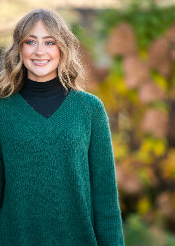 Knit V-neck Sweater Midi Dress FF Dresses