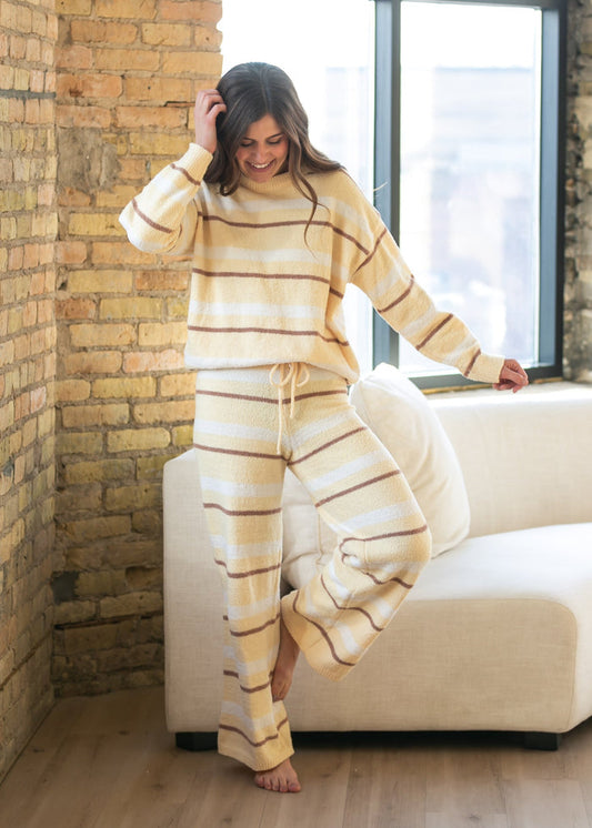 Knit Yellow Stripe Pant & Top Set FF Tops