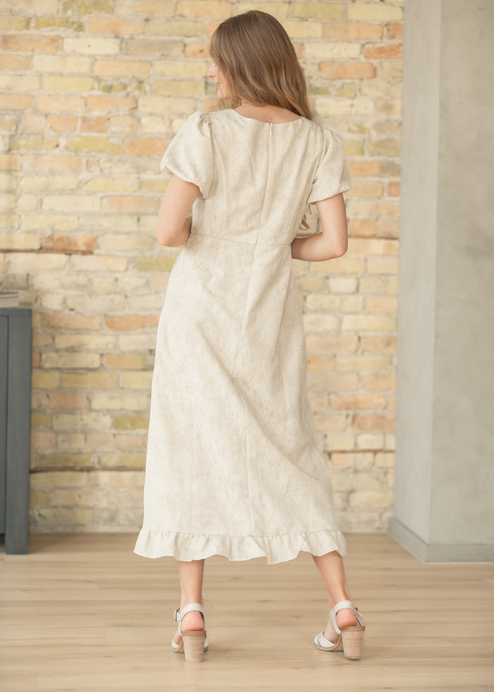 Lace Bubble Sleeve Tan Maxi Dress FF Dresses
