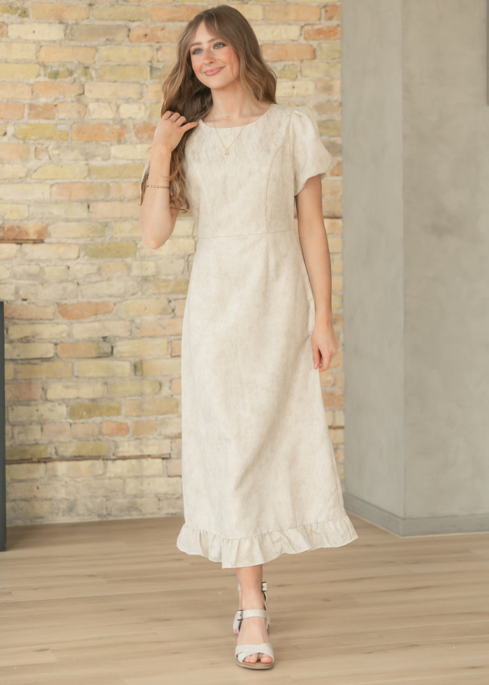 Lace Bubble Sleeve Tan Maxi Dress FF Dresses