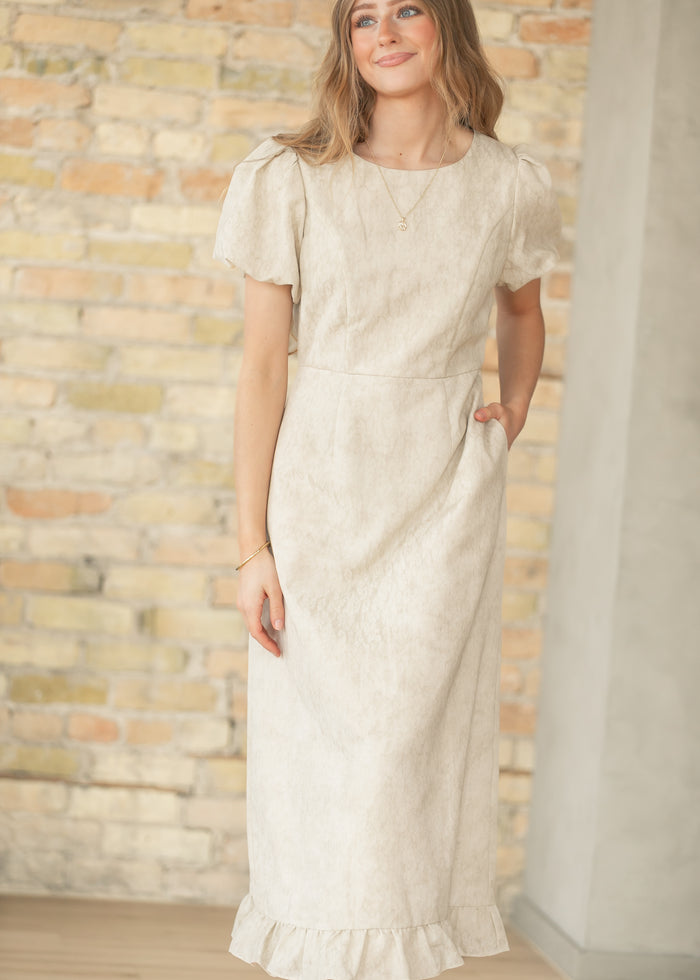 Lace Bubble Sleeve Tan Maxi Dress FF Dresses