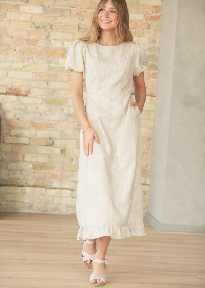 Lace Bubble Sleeve Tan Maxi Dress FF Dresses
