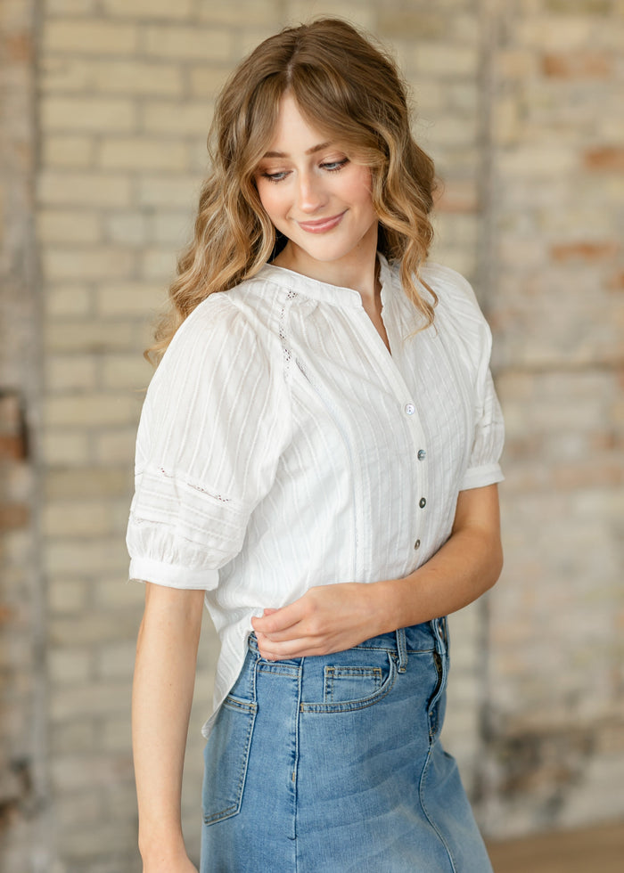 Lace Detail Button Up Top FF Tops