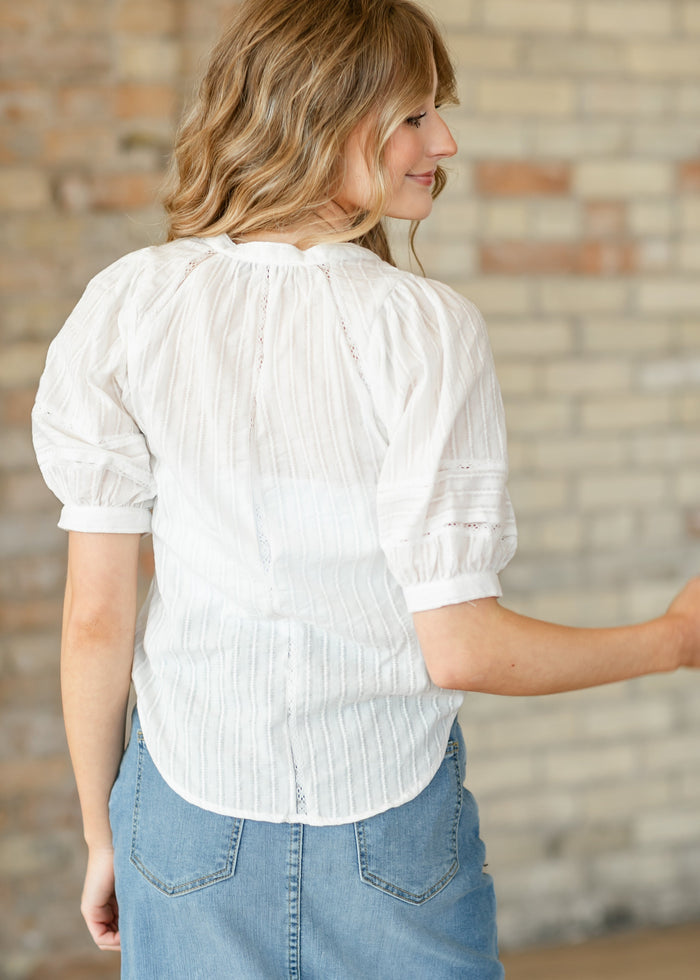 Lace Detail Button Up Top FF Tops