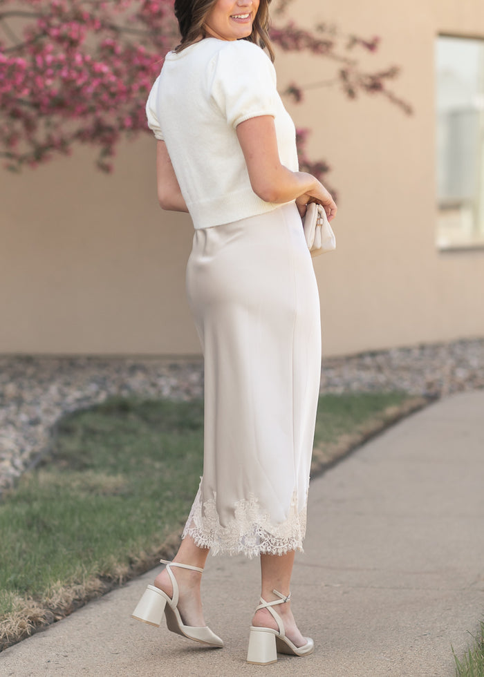 Lace Detail Satin Midi Skirt FF Skirts