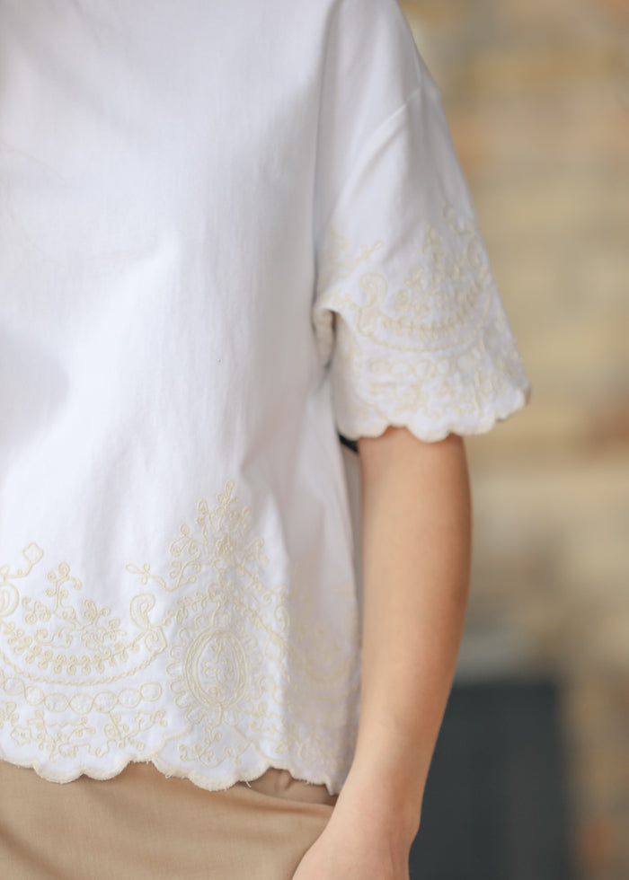 Lace Embroidered Short Sleeve Top FF Tops
