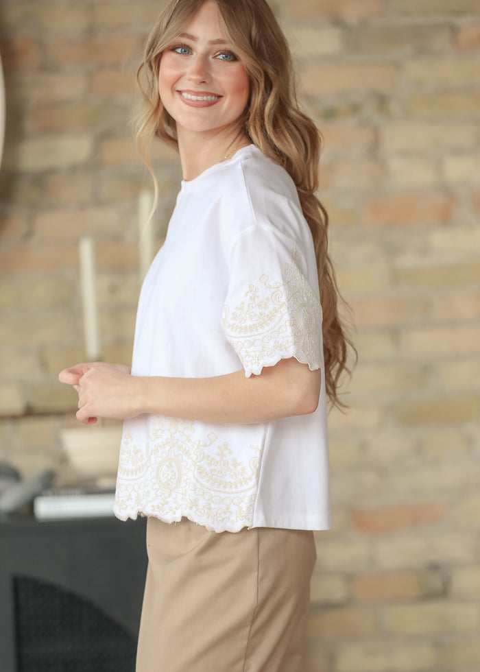 Lace Embroidered Short Sleeve Top FF Tops