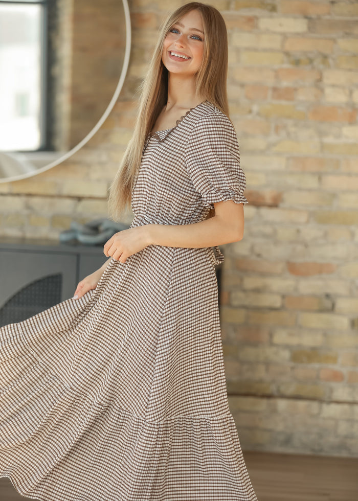 Lace Trim Checkered Maxi Dress FF Dresses