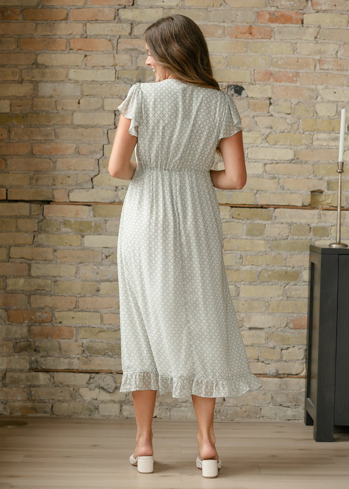 Lace Trim V-Neck Midi Dress FF Dresses
