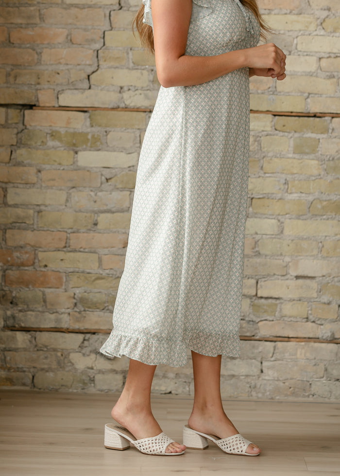 Lace Trim V-Neck Midi Dress FF Dresses