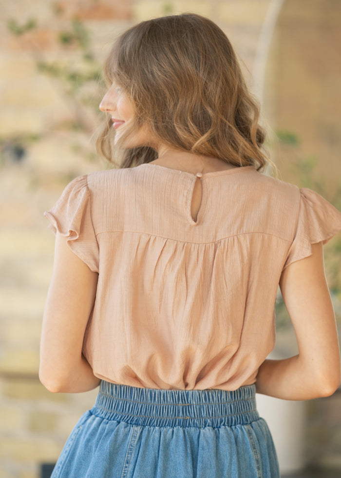 Blush Ladder Lace Flounce Sleeve Top FF Tops