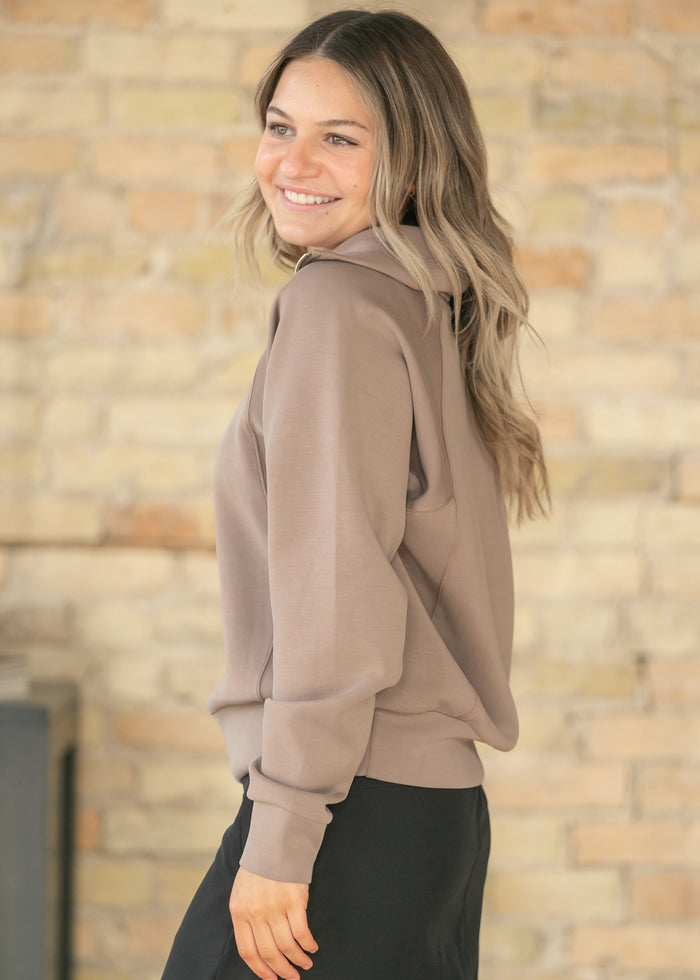 Laguna Taupe Half Zip Pullover FF Tops