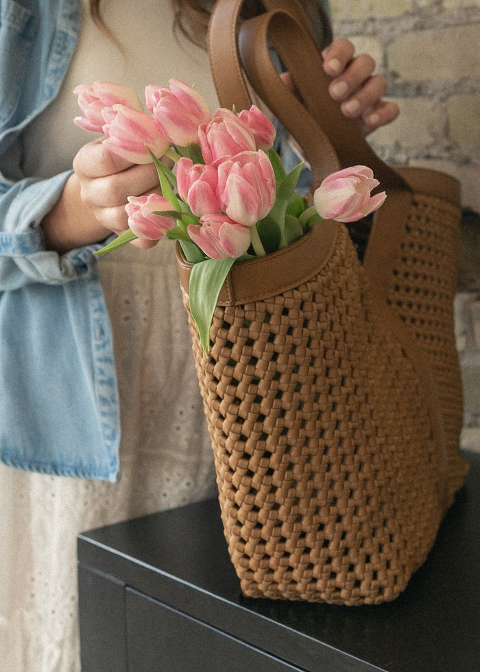 Large Camel Woven Tote Bag Accessory
