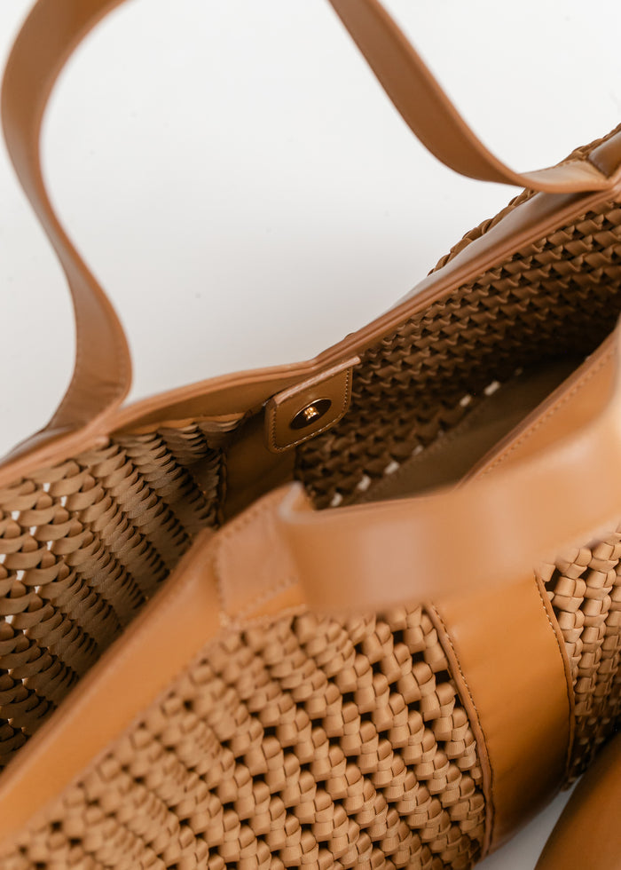Large Camel Woven Tote Bag Accessory