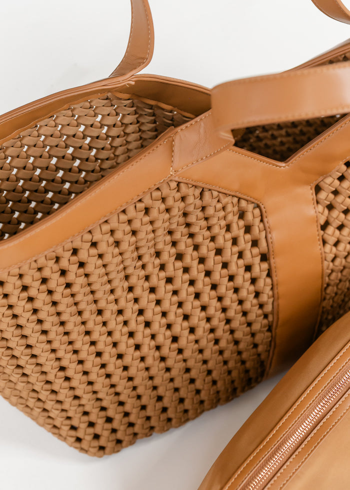 Large Camel Woven Tote Bag Accessory