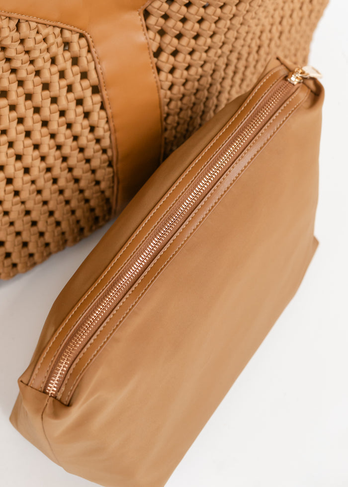 Large Camel Woven Tote Bag Accessory