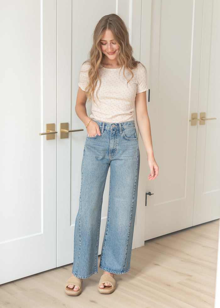 Larza Taupe Floral Lettuce Hem Top IC Tops
