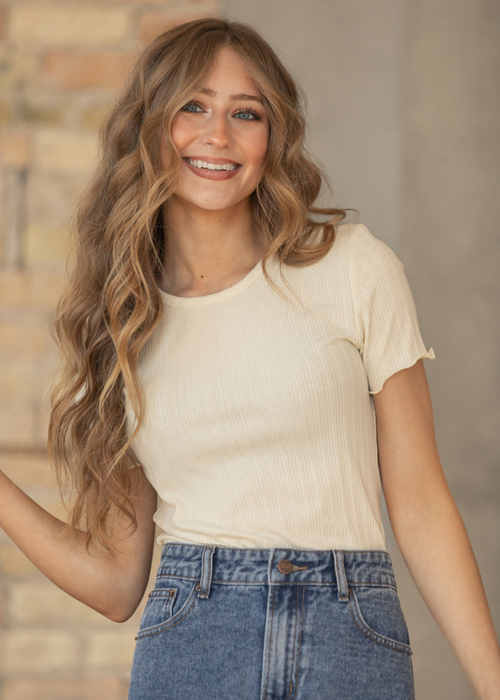 Larza Yellow Lettuce Hem Top IC Tops