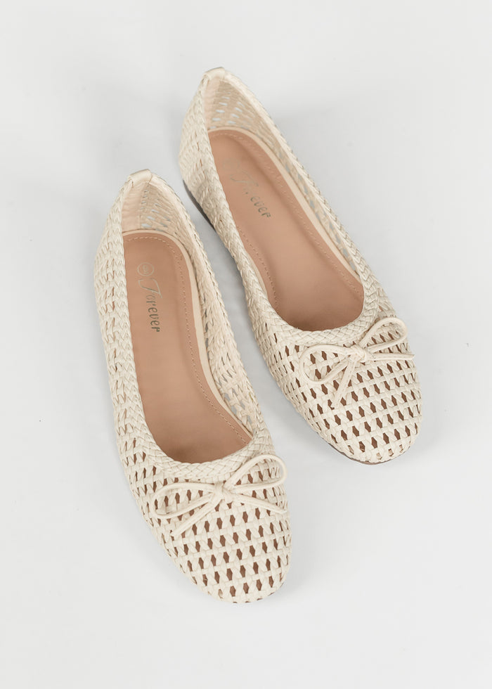 Lattice Woven Bone White Ballet Flats Shoes