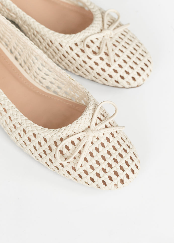 Lattice Woven Bone White Ballet Flats Shoes