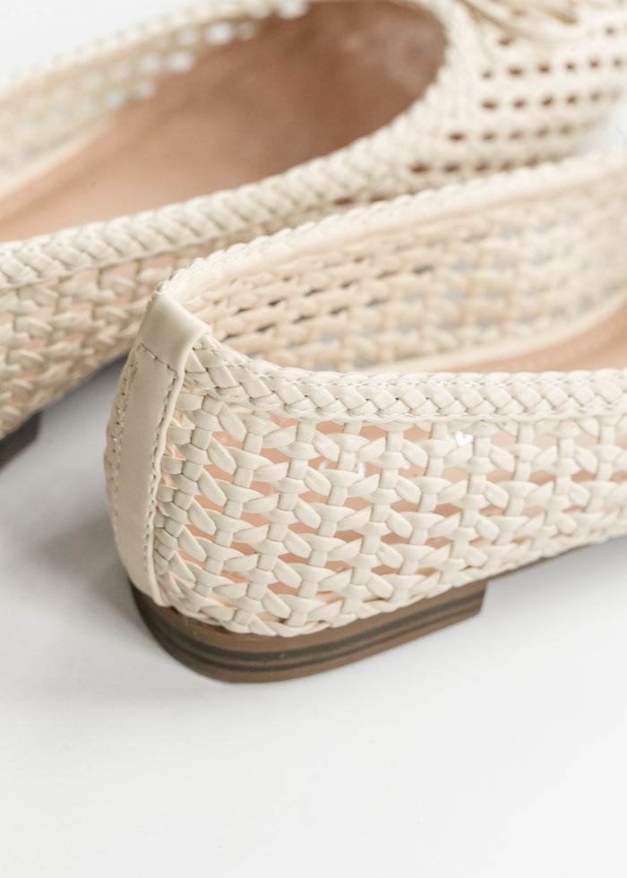 Lattice Woven Bone White Ballet Flats Shoes