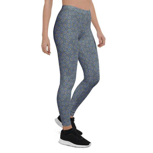 Leggings Geometric Pattern – Bouquet Blue Brown - symbolika