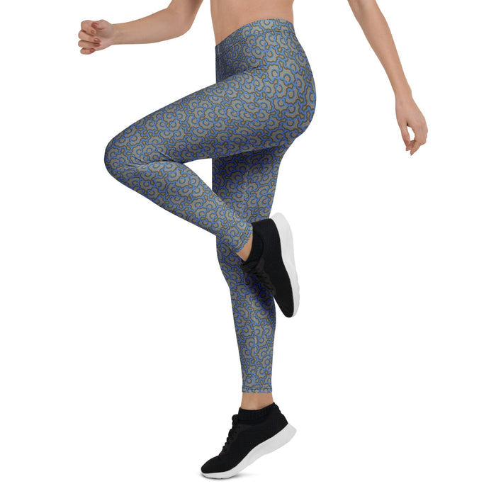 Leggings Geometric Pattern – Bouquet Blue Brown - symbolika