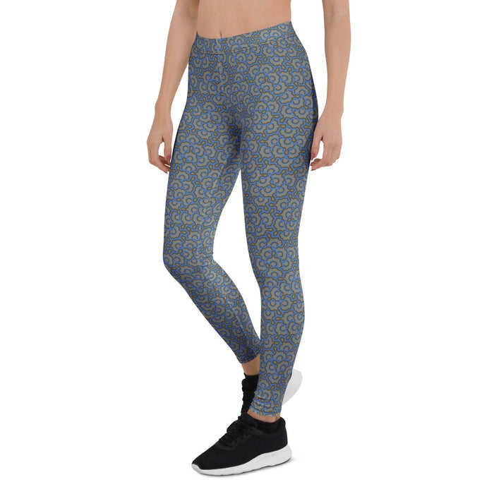 Leggings Geometric Pattern – Bouquet Blue Brown - symbolika