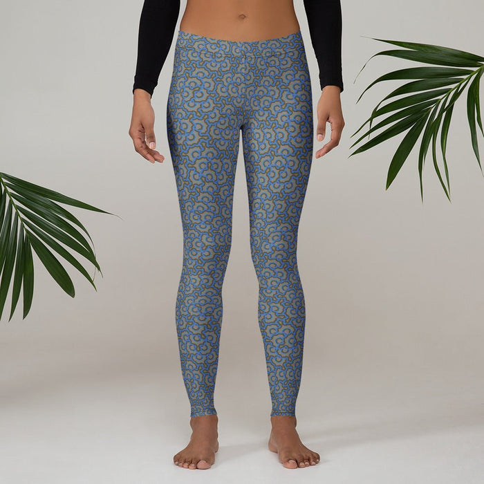 Leggings Geometric Pattern – Bouquet Blue Brown - symbolika