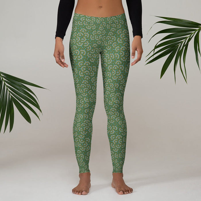 Leggings Geometric Pattern – Bouquet Green Olive - symbolika