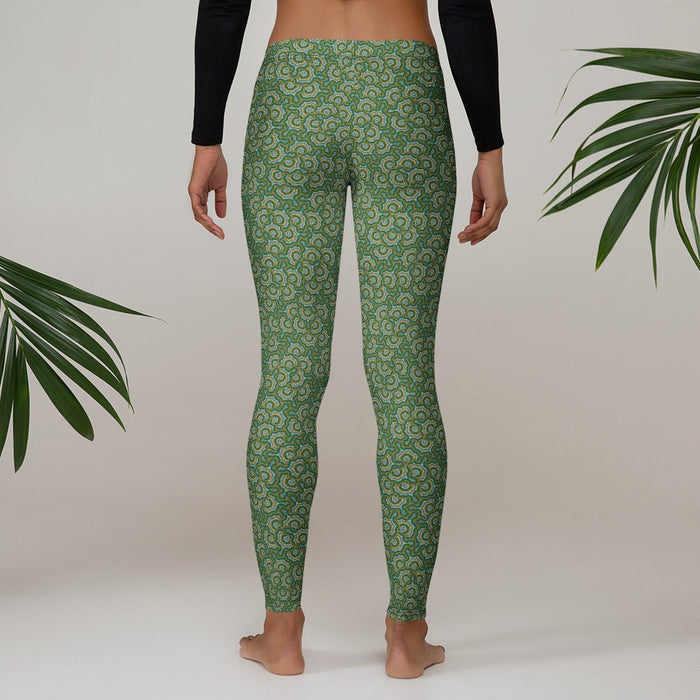 Leggings Geometric Pattern – Bouquet Green Olive - symbolika