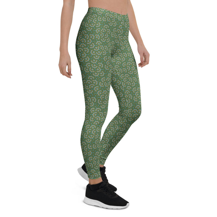Leggings Geometric Pattern – Bouquet Green Olive - symbolika