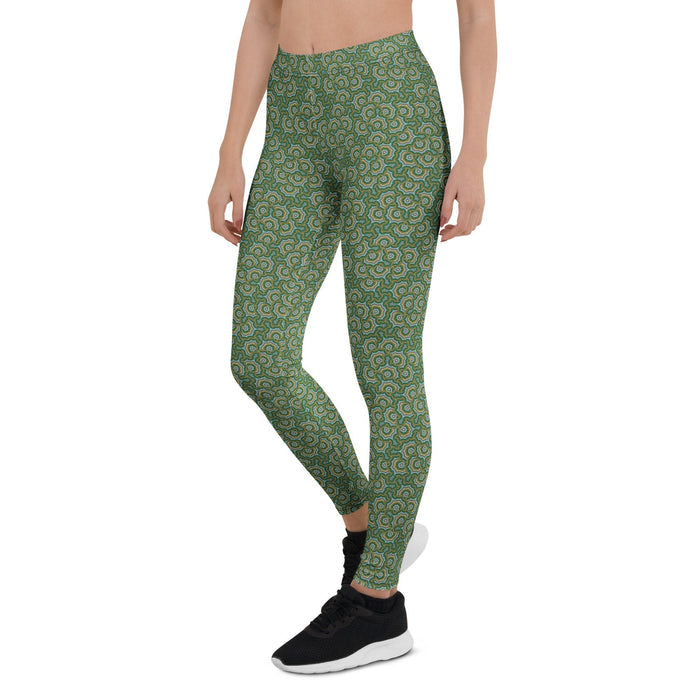 Leggings Geometric Pattern – Bouquet Green Olive - symbolika