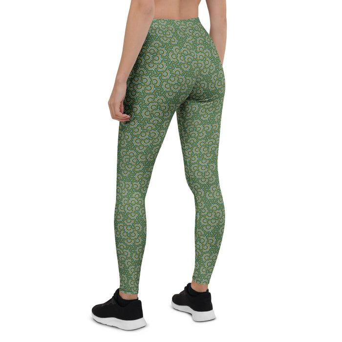 Leggings Geometric Pattern – Bouquet Green Olive - symbolika
