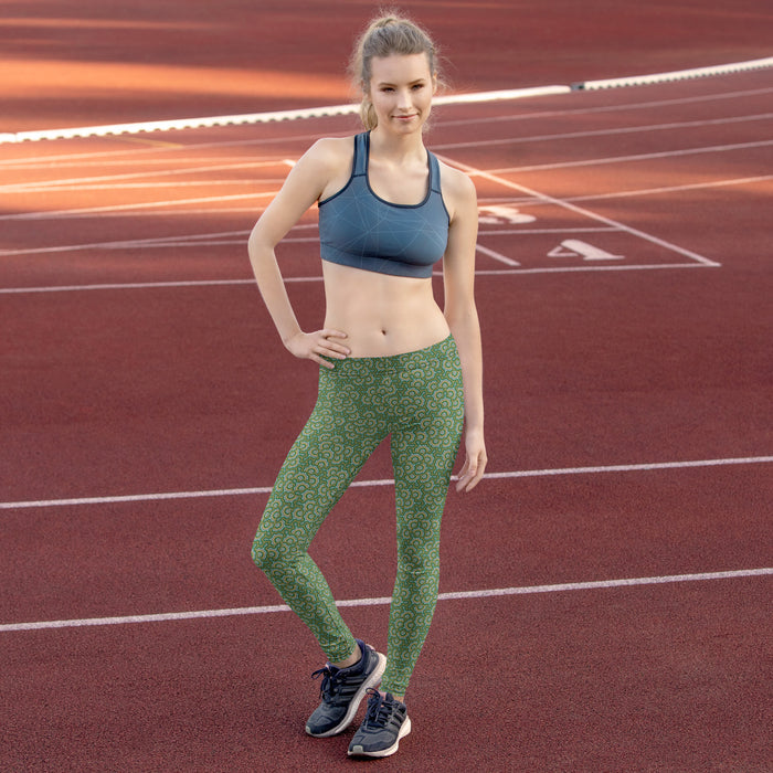 Leggings Geometric Pattern – Bouquet Green Olive - symbolika