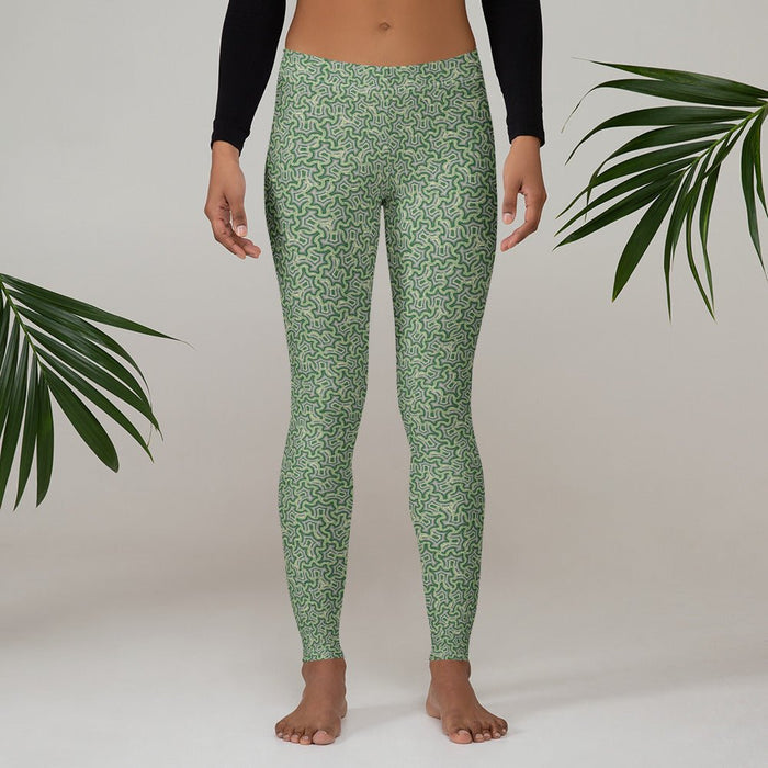 Leggings Geometric Pattern – Itzam Cream Green - symbolika