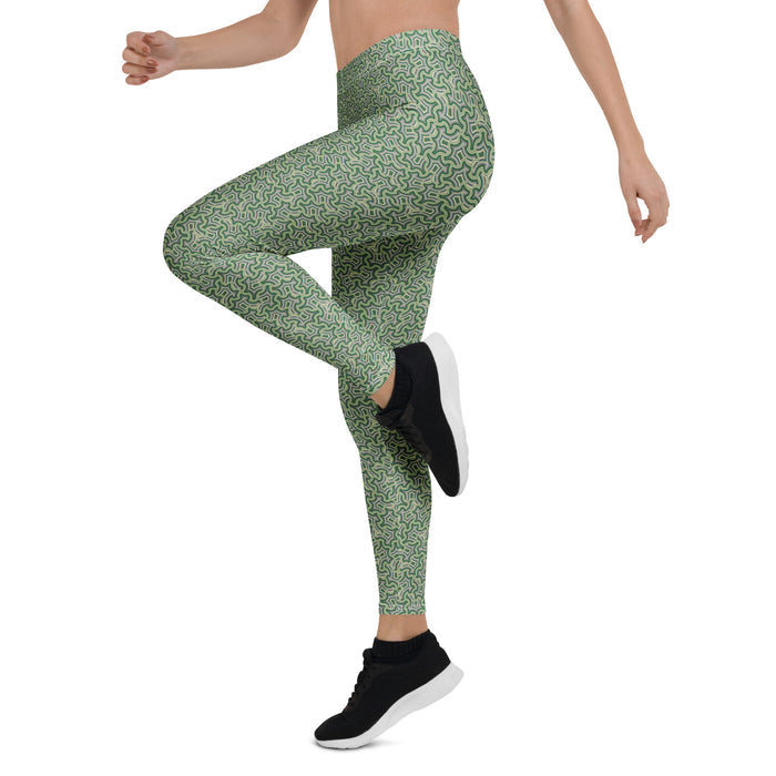 Leggings Geometric Pattern – Itzam Cream Green - symbolika