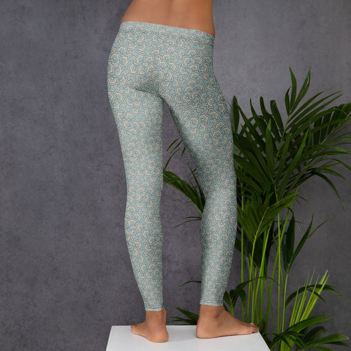 Leggings Geometric Pattern – Scales Turquize Cream - symbolika
