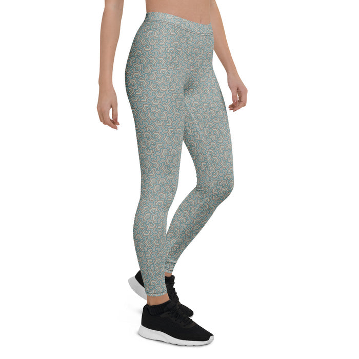 Leggings Geometric Pattern – Scales Turquize Cream - symbolika