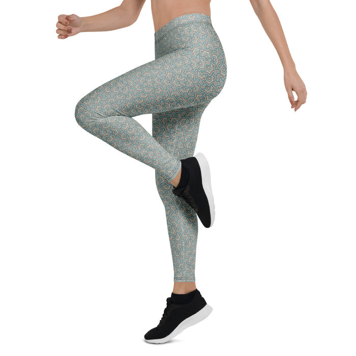 Leggings Geometric Pattern – Scales Turquize Cream - symbolika