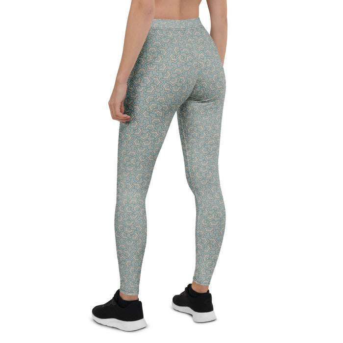 Leggings Geometric Pattern – Scales Turquize Cream - symbolika